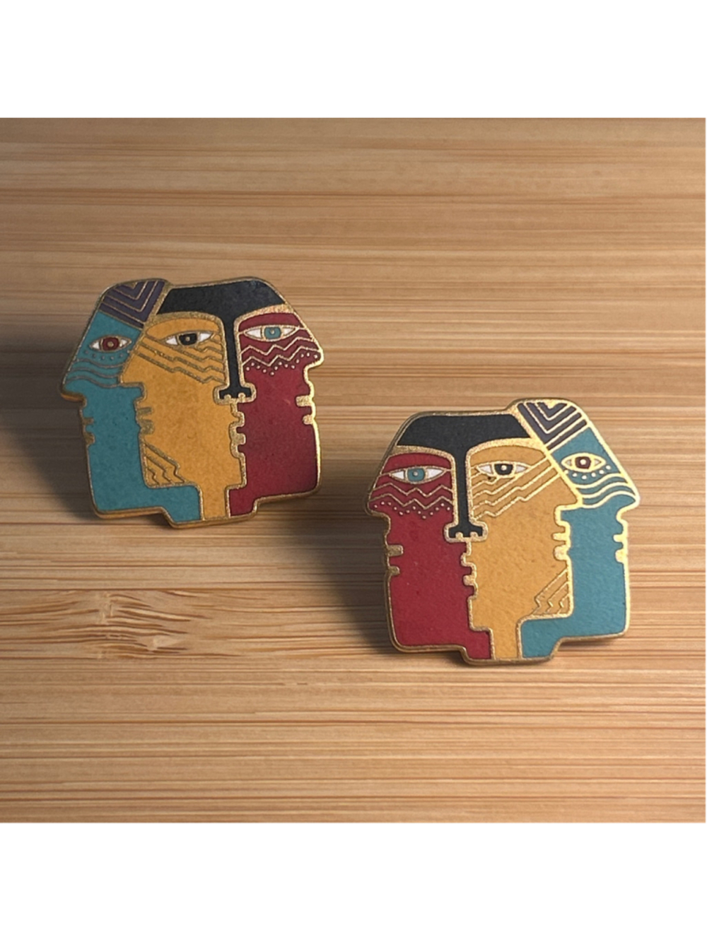 Abstract Face Earrings One Size Multi-color Gold